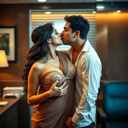 Sensual portrayal of Nushrat Bharucha, elegantly dressed in a saree paired with a stylish bikini top that highlights her curves