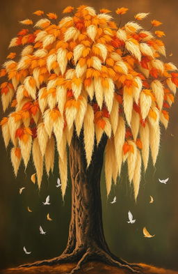 A large kapok tree with gently falling fluffy fibers, symbolizing the fragility of life and the process of letting go of things beyond our control