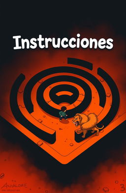 A game design concept featuring a maze where a character must navigate to avoid being eaten by a lion