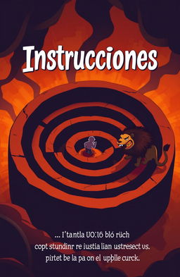 A game design concept featuring a maze where a character must navigate to avoid being eaten by a lion