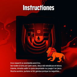 A game design concept featuring a maze where a character must navigate to avoid being eaten by a lion