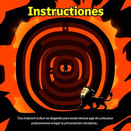 A game design concept featuring a maze where a character must navigate to avoid being eaten by a lion