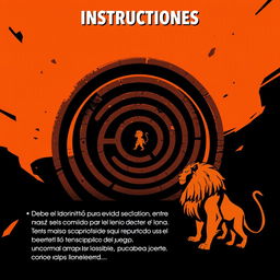 A game design concept featuring a maze where a character must navigate to avoid being eaten by a lion