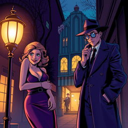 An enchanting comic book cover design for an Adult Mystery/Thriller, featuring a captivating blend of intrigue and charm
