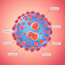 An educational illustration of an immature eosinophil cell, portrayed in a high-resolution, detailed scientific context