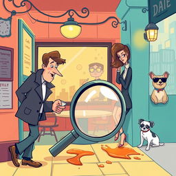 An enchanting Mystery/Thriller book cover design with an illustration style that incorporates a touch of comedy