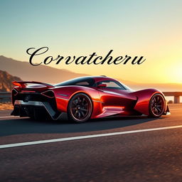 A stunning hypercar called the 'Corvatcheru GT12SVJ', which seamlessly combines the sleek design of a Corvette, the aerodynamic elegance of a Porsche GT3, the fierce aggression of a Ferrari with a 12-cylinder engine, and the powerful aesthetics of a Lamborghini SVJ