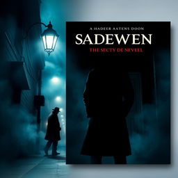 An appealing mystery/thriller adult book cover design featuring a shadowy figure of a detective in a trench coat standing under a dimly lit streetlight, surrounded by fog