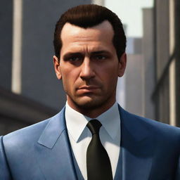 An accurate representation of Toni Cipriani, featuring his signature slicked back hair, stern gaze, and elegantly dangerous attire that illustrates his life in Liberty City's underworld.