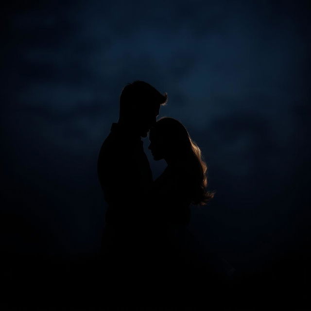 A striking image of two lovers embracing in a dark, romantic atmosphere