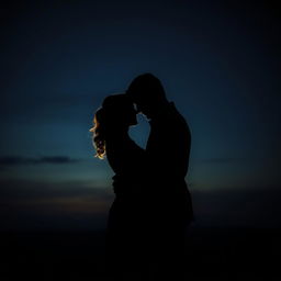A striking image of two lovers embracing in a dark, romantic atmosphere