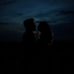 A striking image of two lovers embracing in a dark, romantic atmosphere