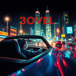 An engaging novel cover design featuring a person driving a sleek sports car at night