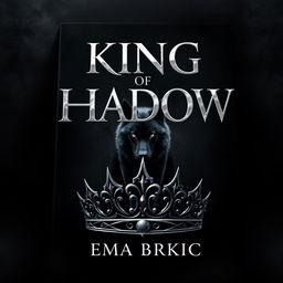 A stunning book cover design featuring the title 'King of Shadows' in elegant silver metallic letters that catch the light beautifully