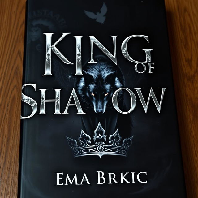 A stunning book cover design featuring the title 'King of Shadows' in elegant silver metallic letters that catch the light beautifully