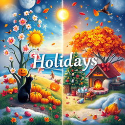 A stunning and captivating book cover artwork showcasing the essence of different holidays throughout the seasons