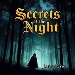 A captivating book cover design featuring a mysterious forest at dusk