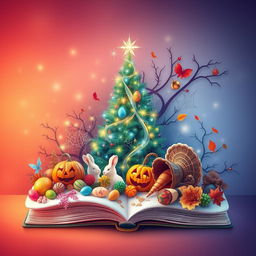 A stunning and captivating book cover artwork that elegantly showcases a variety of holidays throughout the year