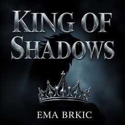An eye-catching book cover design prominently featuring the title 'King of Shadows' in radiant silver metallic letters that stand out against a dark, atmospheric background