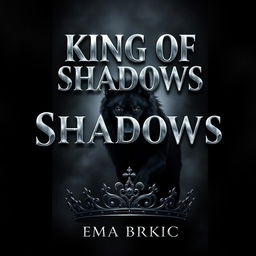 An eye-catching book cover design prominently featuring the title 'King of Shadows' in radiant silver metallic letters that stand out against a dark, atmospheric background