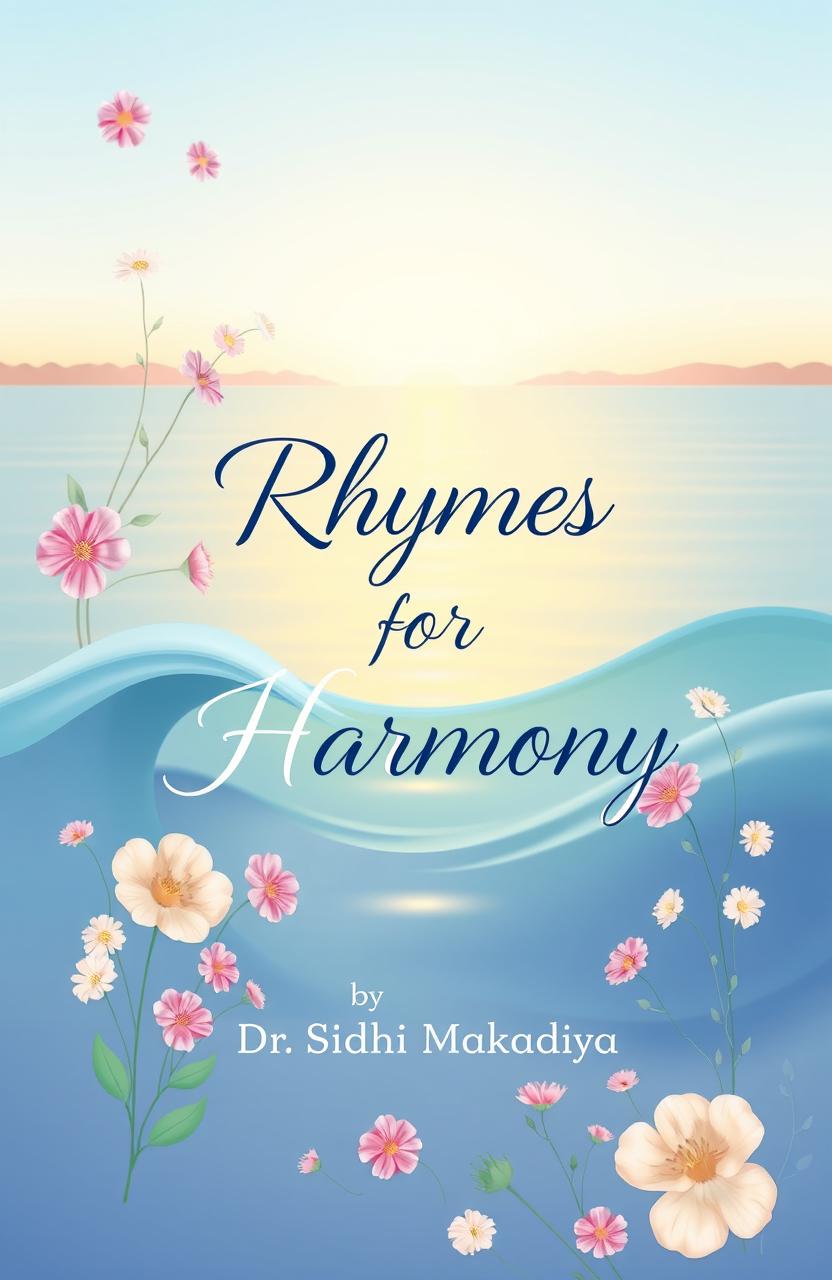 A beautiful artistic depiction of the cover of a poetry book titled 'Rhymes for Harmony' by Dr