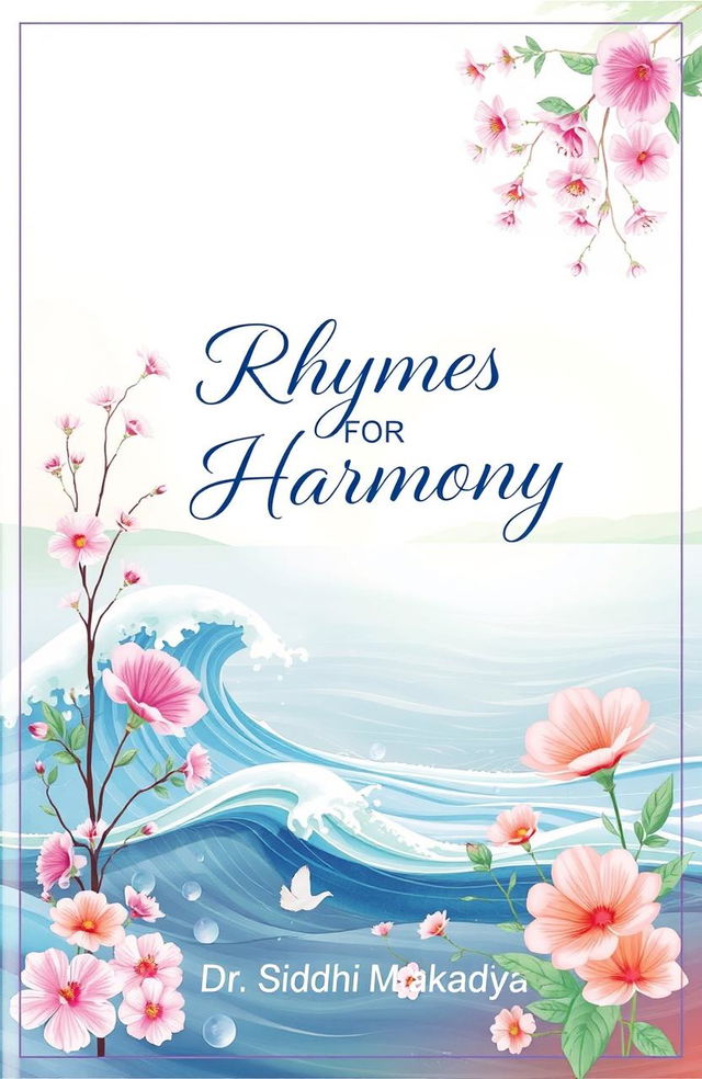 A beautiful artistic depiction of the cover of a poetry book titled 'Rhymes for Harmony' by Dr