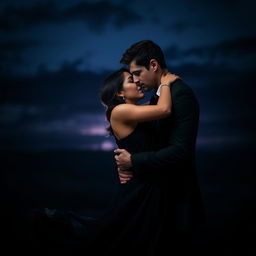 A poignant scene of two lovers in a passionate embrace, embodying the essence of dark romance