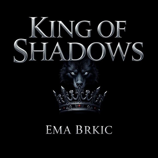 A captivating design featuring the title 'King of Shadows' in striking silver metallic letters that shimmer against a deep, dark backdrop