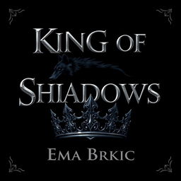 A captivating design featuring the title 'King of Shadows' in striking silver metallic letters that shimmer against a deep, dark backdrop
