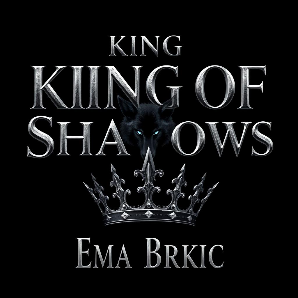 A captivating design featuring the title 'King of Shadows' in striking silver metallic letters that shimmer against a deep, dark backdrop