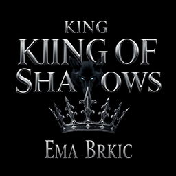 A captivating design featuring the title 'King of Shadows' in striking silver metallic letters that shimmer against a deep, dark backdrop