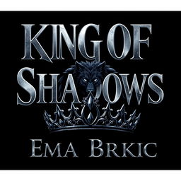 A captivating design featuring the title 'King of Shadows' in striking silver metallic letters that shimmer against a deep, dark backdrop