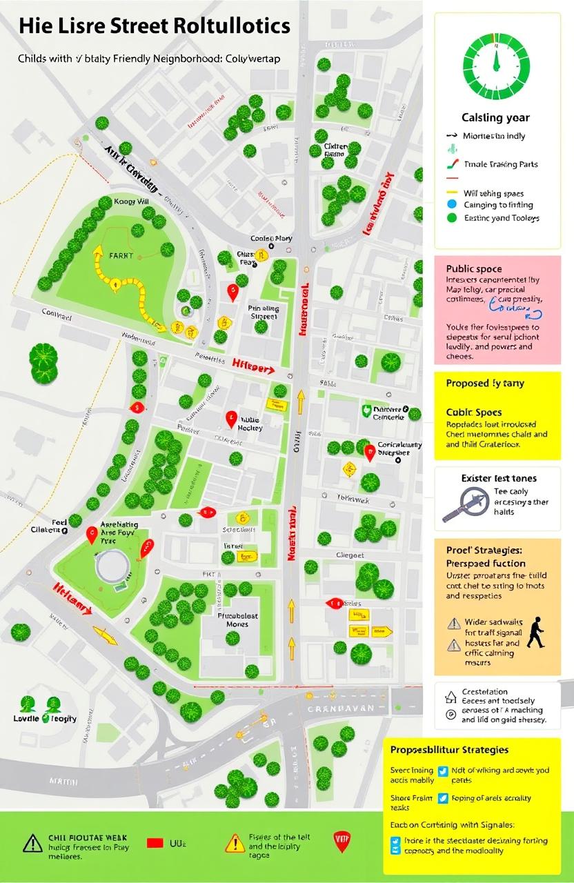 A detailed urban planning map showcasing a child-friendly neighborhood in Vijayawada, India