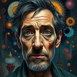 A detailed portrait of Rogelio Spare, capturing his distinctive features