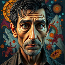 A detailed portrait of Rogelio Spare, capturing his distinctive features