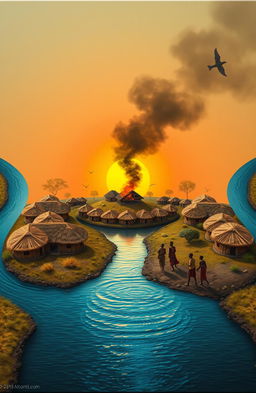 An aerial view of a 3D A5 canvas depicting a river flowing from the bottom left