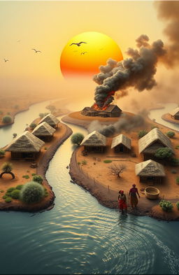 An aerial view of a 3D A5 canvas depicting a river flowing from the bottom left