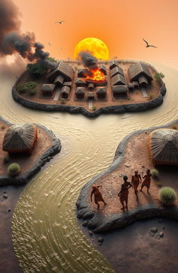 An aerial view of a 3D A5 canvas depicting a river flowing from the bottom left