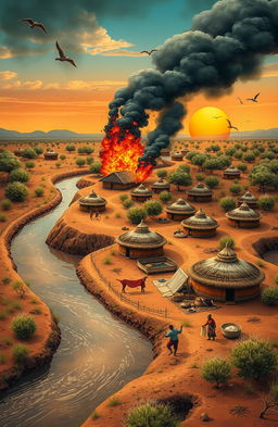 An aerial view of a vibrant landscape featuring a 3D A5 size illustration