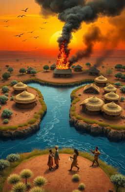 An aerial view of a vibrant landscape featuring a 3D A5 size illustration