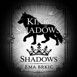 An enchanting book cover design featuring the title 'King of Shadows' prominently displayed, with a bold black shadow wolf at the center, symbolizing strength and enigma