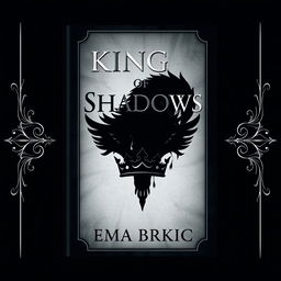 An enchanting book cover design featuring the title 'King of Shadows' prominently displayed, with a bold black shadow wolf at the center, symbolizing strength and enigma