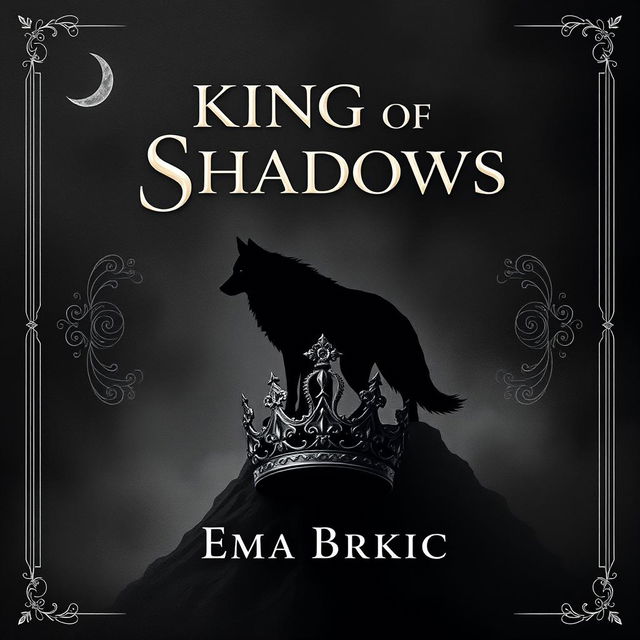 An imaginative book cover design featuring the title 'King of Shadows' prominently placed at the top, crafted with an artistic font that captures the essence of fantasy