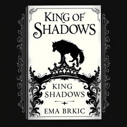 An imaginative book cover design featuring the title 'King of Shadows' prominently placed at the top, crafted with an artistic font that captures the essence of fantasy