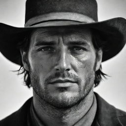 A compelling image of Jack Marston, highlighting his youthful features contrasted with his cowboy attire. His expression should reflect the turmoil of his life in the fading Wild West.