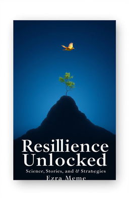 A book cover design for 'Resilience Unlocked: Science, Stories and Strategies' by Ezra Meme, featuring a dramatic dark blue sky as the background