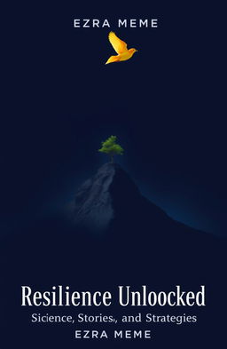 A book cover design for 'Resilience Unlocked: Science, Stories and Strategies' by Ezra Meme, featuring a dramatic dark blue sky as the background