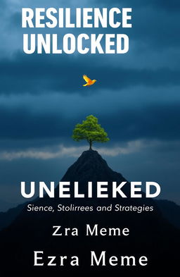 A book cover design for 'Resilience Unlocked: Science, Stories and Strategies' by Ezra Meme, featuring a dramatic dark blue sky as the background