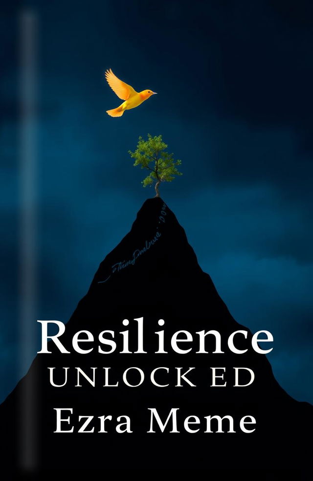 A book cover design for 'Resilience Unlocked: Science, Stories and Strategies' by Ezra Meme, featuring a dramatic dark blue sky as the background