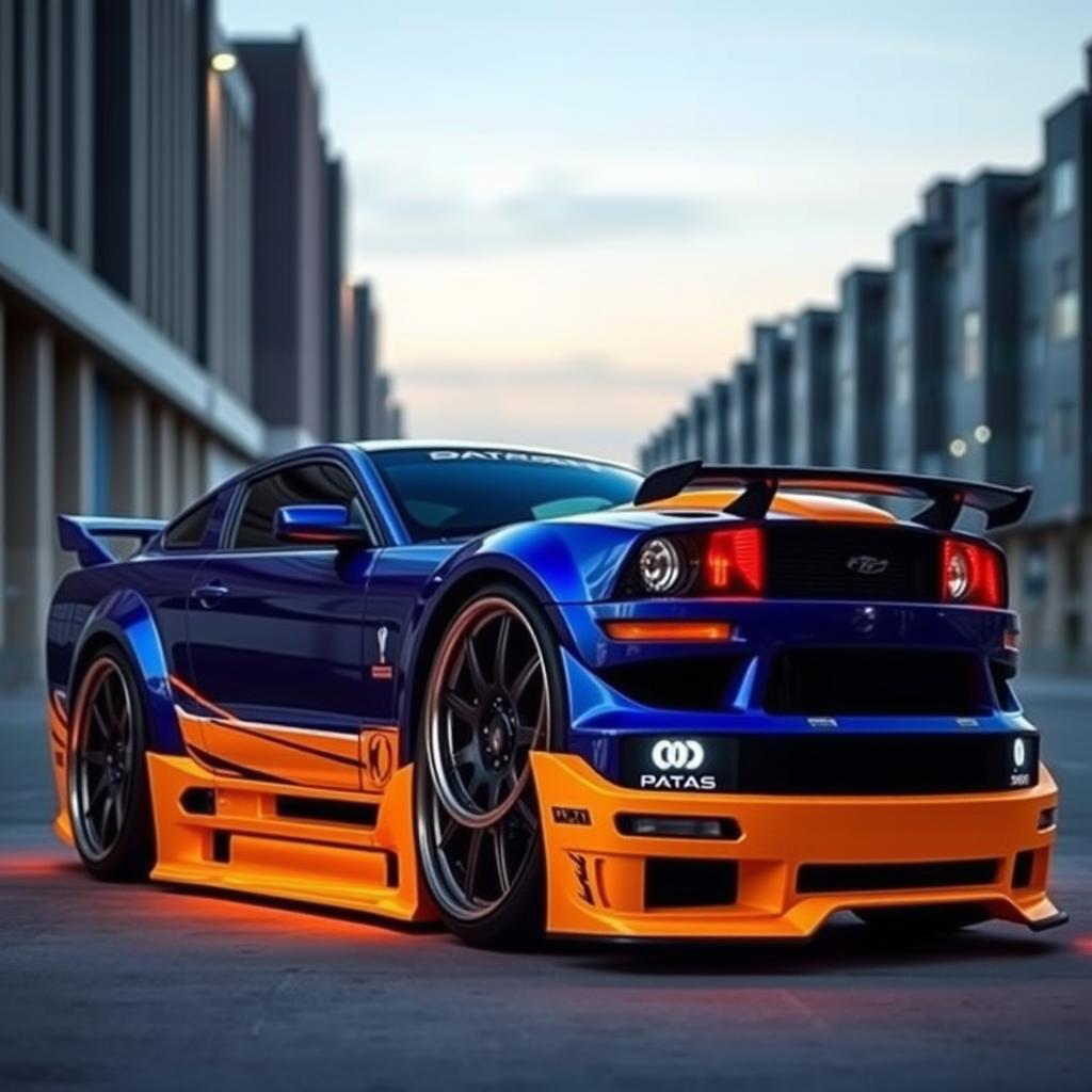 A stunning 2006 Ford Mustang designed in the unique style of Khyzyl Saleem, featuring aggressive body modifications, a vibrant color scheme, and striking detailing